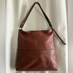 Fossil Amelia Cognac Leather Hobo Shoulder Bag Medium Pebbled